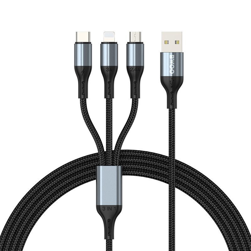 BWOO 3-in-1 Cable USB - USB-C, Lightning, Micro USB 1m 3A X274 black