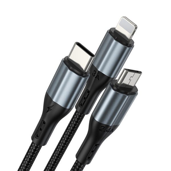 BWOO 3-in-1 Cable USB - USB-C, Lightning, Micro USB 1m 3A X274 black