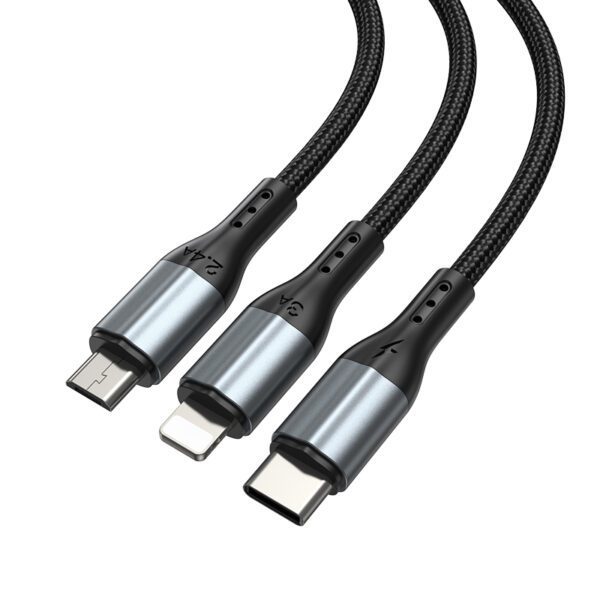 BWOO 3-in-1 Cable USB - USB-C, Lightning, Micro USB 1m 3A X274 black