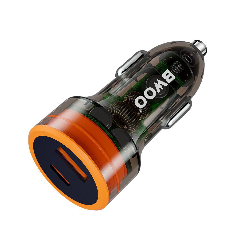391221_oryg BWOO PD car charger 1x USB-C - USB-A port 38W transparent