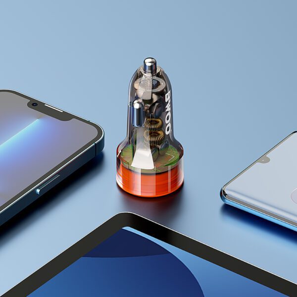 391222_oryg BWOO PD car charger 1x USB-C - USB-A port 38W transparent