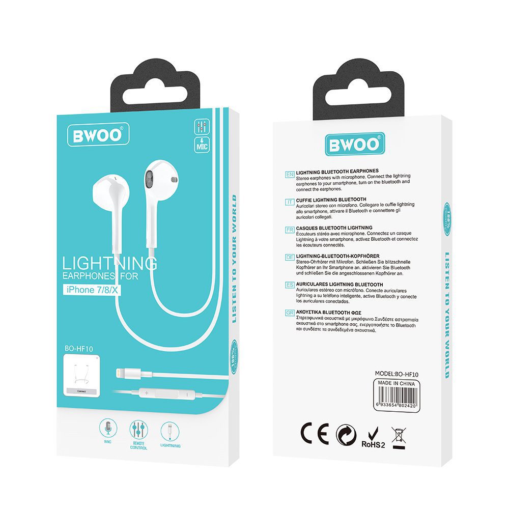 BWOO wired earphones BO-HF10 lightning stereo white