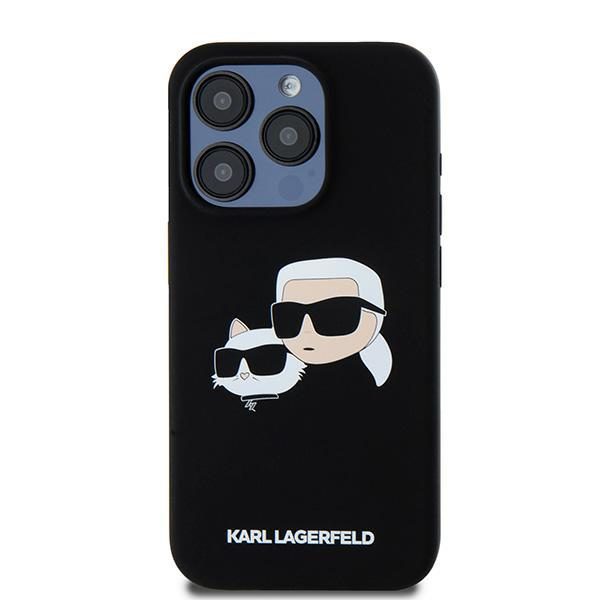 393154_oryg Karl Lagerfeld case for iPhone 15 Pro 6,1" KLHMP15LSKCHPPLK black HC Magsafe silicone sil double heads print
