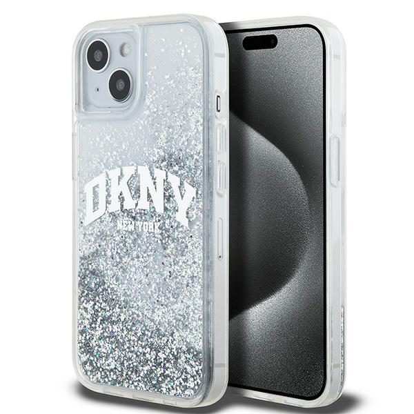 DKNY case for iPhone 15 6,1" DKHCP15SLBNAET white HC liquid glitters w arch logo
