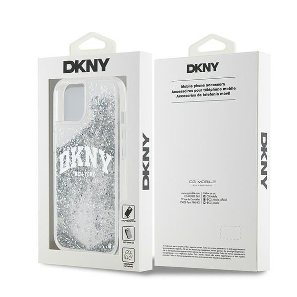 DKNY case for iPhone 15 6,1" DKHCP15SLBNAET white HC liquid glitters w arch logo