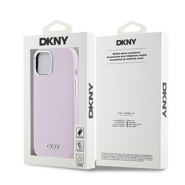 DKNY case for iPhone 15 6,1" DKHMP15SSMCHLP pink HC Magsafe silicone w horizontal metal logo
