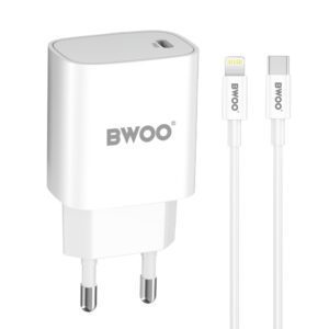 BWOO CDA159 PD wall charger 1x USB-C port + Lightning 20W white