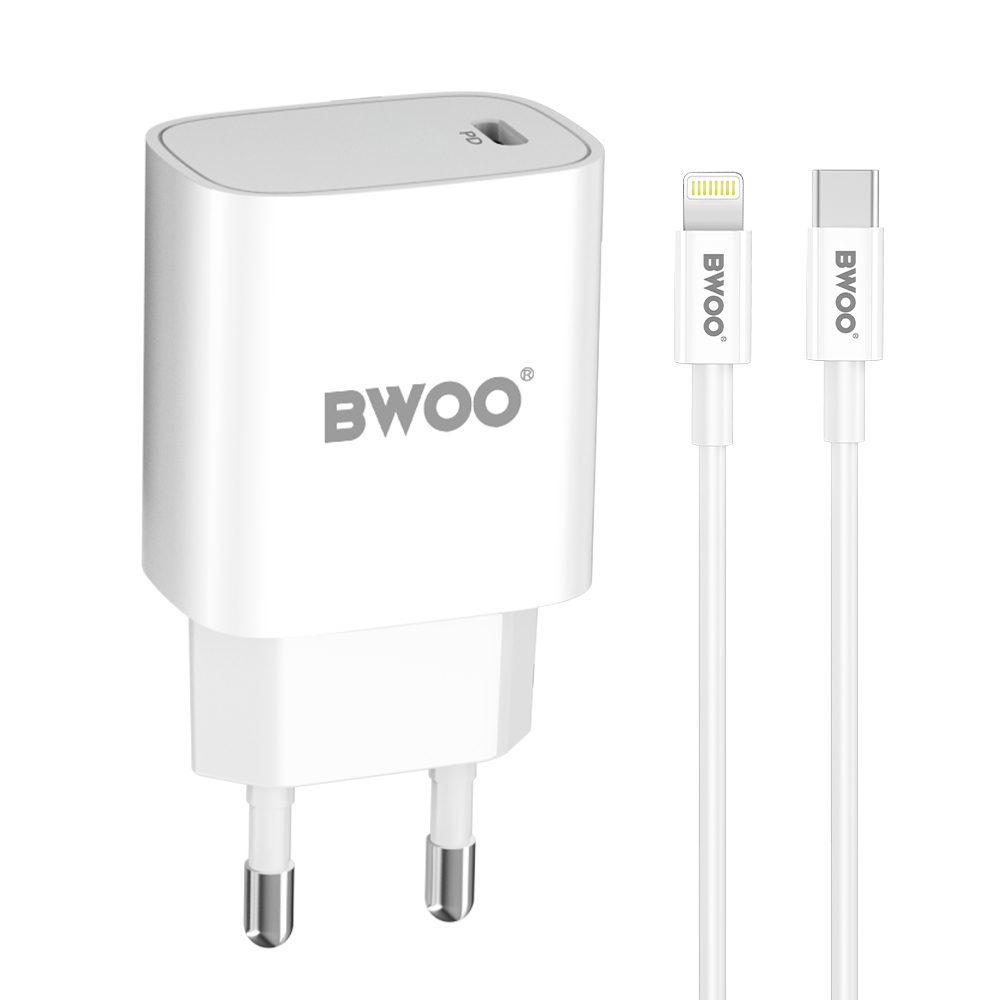 BWOO CDA159 PD wall charger 1x USB-C port + Lightning 20W white