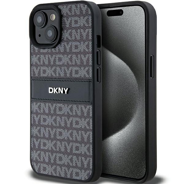 DKNY case for iPhone 15 6,1" DKHCP15SPRTHSLK black HC PU repeat texture pattern w tonal stripe