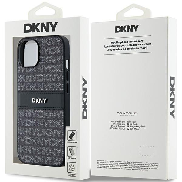 DKNY case for iPhone 15 6,1" DKHCP15SPRTHSLK black HC PU repeat texture pattern w tonal stripe