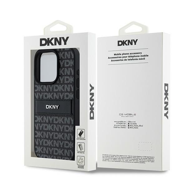 DKNY case for iPhone 15 Pro 6,1" DKHCP15LPRTHSLK black HC PU repeat texture pattern w tonal stripe