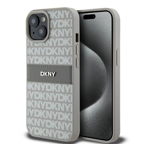 DKNY case for iPhone 15 Plus 6,7" DKHCP15MPRTHSLE beige HC PU repeat texture pattern w tonal stripe
