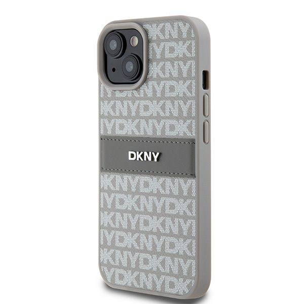 DKNY case for iPhone 15 Plus 6,7" DKHCP15MPRTHSLE beige HC PU repeat texture pattern w tonal stripe