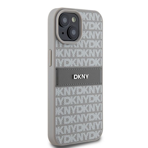 DKNY case for iPhone 15 Plus 6,7" DKHCP15MPRTHSLE beige HC PU repeat texture pattern w tonal stripe