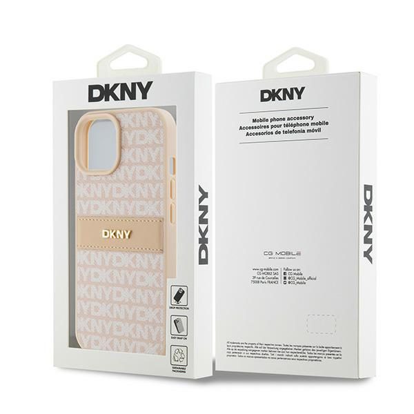 DKNY case for iPhone 15 Plus 6,7" DKHCP15MPRTHSLP pink HC PU repeat texture pattern w tonal stripe