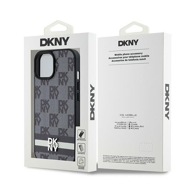 DKNY case for iPhone 15 Plus 6,7" DKHCP15MPCPTSSK black HC PU checkered pattern w printed stripes