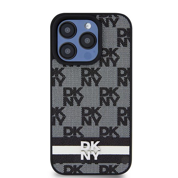 DKNY case for iPhone 15 Pro 6,1" DKHCP15LPCPTSSK black HC PU checkered pattern w printed stripes