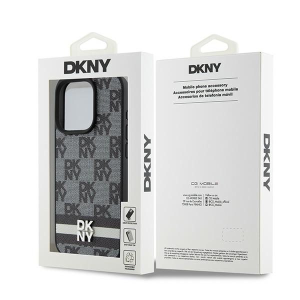 DKNY case for iPhone 15 Pro 6,1" DKHCP15LPCPTSSK black HC PU checkered pattern w printed stripes