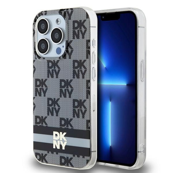 DKNY case for iPhone 15 Pro 6,1" DKHMP15LHCPTSK black HC Magsafe pc tpu checkered pattern w printed stripes