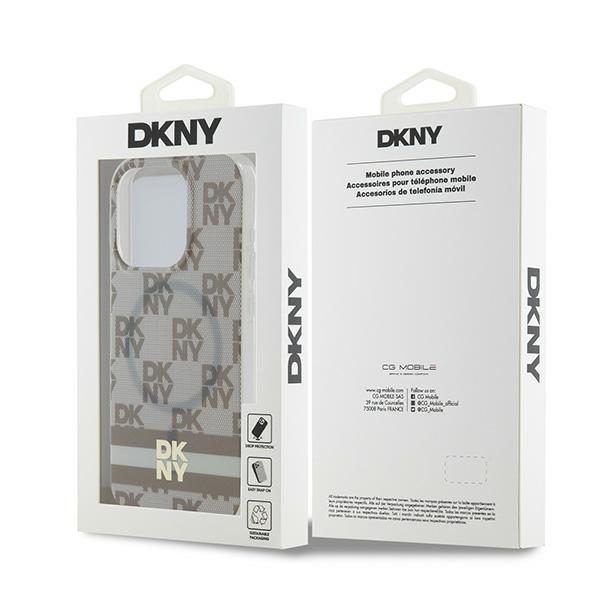 DKNY case for iPhone 15 Pro 6,1" DKHMP15LHCPTSE beige HC Magsafe pc tpu checkered pattern w printed stripes