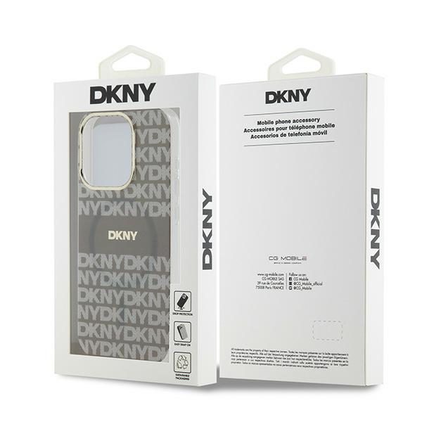 DKNY case for iPhone 15 Pro 6,1" DKHMP15LHRHSEE beige HC Magsafe pc tpu repeat texture pattern w stripe