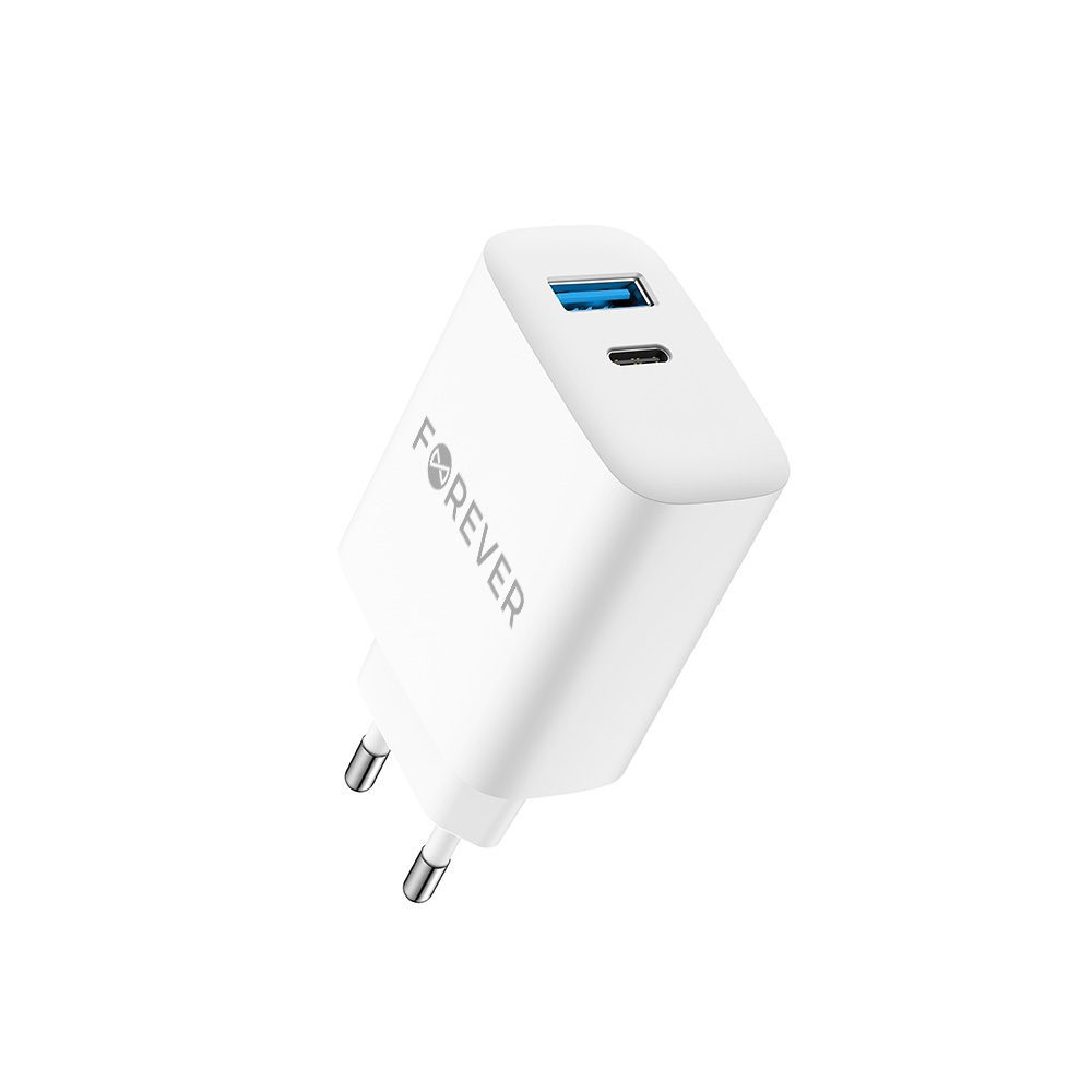 397871_oryg Forever TC-07-30AC PD QC charger 1x USB-C 1x USB 30W white + USB-C - USB-C cable 60W