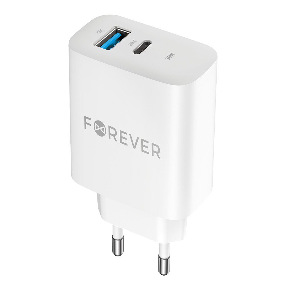 397872_oryg Forever TC-07-30AC PD QC charger 1x USB-C 1x USB 30W white + USB-C - USB-C cable 60W
