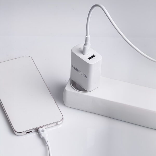 400019_oryg Forever TC-07-30AC PD QC charger 1x USB-C 1x USB 30W white + USB-C - USB-C cable 60W