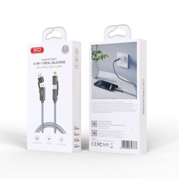 400083_oryg XO cabel NB275 4w1 USB-C - Lightning + USB - USB-C 60W 1,0m szary