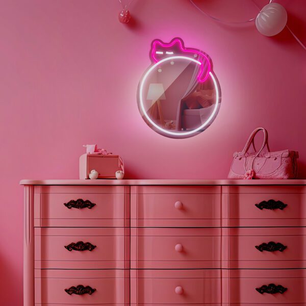 Neon MIRROR LED SLEEPING CAT white pink FMNE03 Forever Light