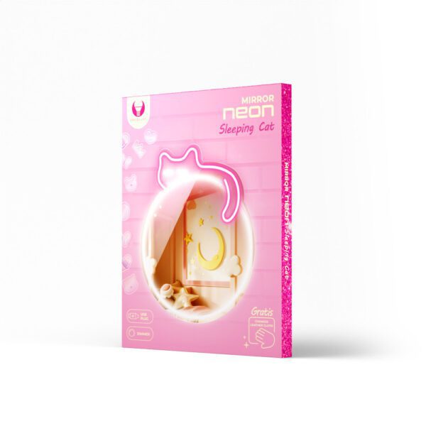 Neon MIRROR LED SLEEPING CAT white pink FMNE03 Forever Light