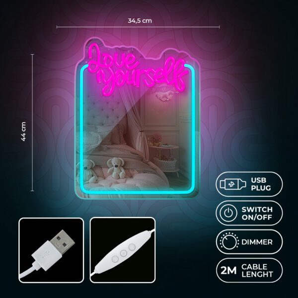 Neon MIRROR LED LOVE YOURSELF turquoise pink FMNE01 Forever Light
