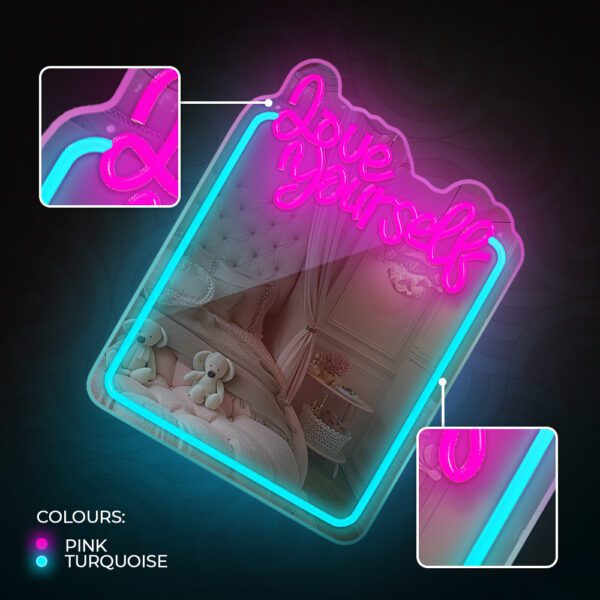 Neon MIRROR LED LOVE YOURSELF turquoise pink FMNE01 Forever Light