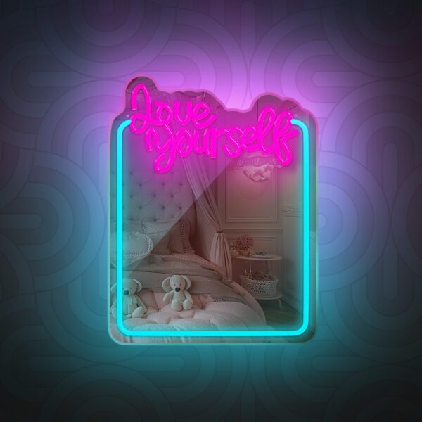 Neon MIRROR LED LOVE YOURSELF turquoise pink FMNE01 Forever Light