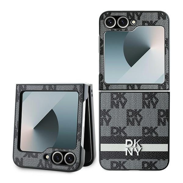 DKNY case for Samsung Galaxy Z Flip6 DK000222 black Chequered Pattern Printed Stripes