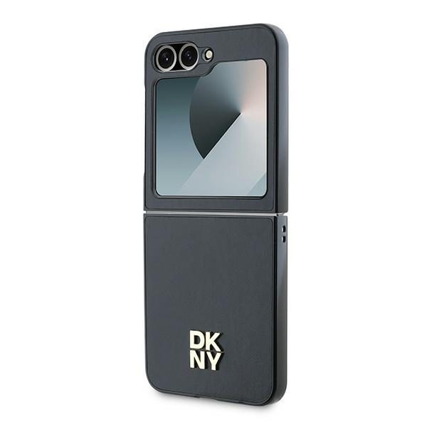 DKNY case for Samsung Galaxy Z Flip6 DK000221 black Plain Leather Metal Stack Logo