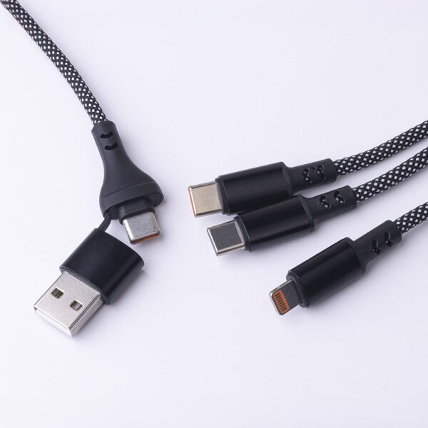 Maxlife ALLin1 cable USB + USB-C - Lightning + 2x USB-C 1,0 m 66W black
