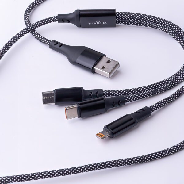 Maxlife ALLin1 cable USB + USB-C - Lightning + 2x USB-C 1,0 m 66W black