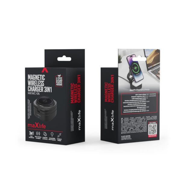 Maxlife MXWC-06 magnetic wireless charger 15W black 3in1