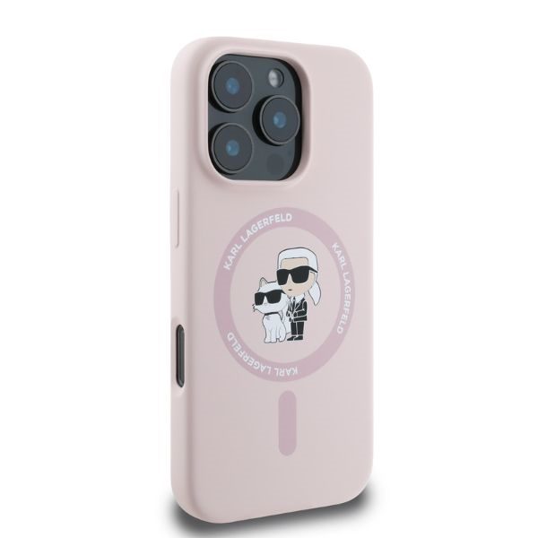 Karl Lagerfeld case for iPhone 16 Pro 6,3" KLHMP16LSCMKCRHP pink hardcase Silicone KC Heads Ring MagSafe