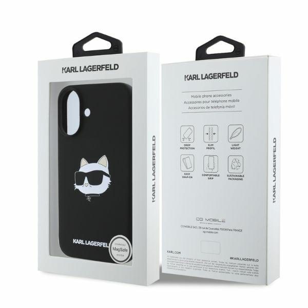 Karl Lagerfeld case for iPhone 16 6,1" KLHMP16SSCHPPLK black hardcase Silicone Choupette Head Print MagSafe
