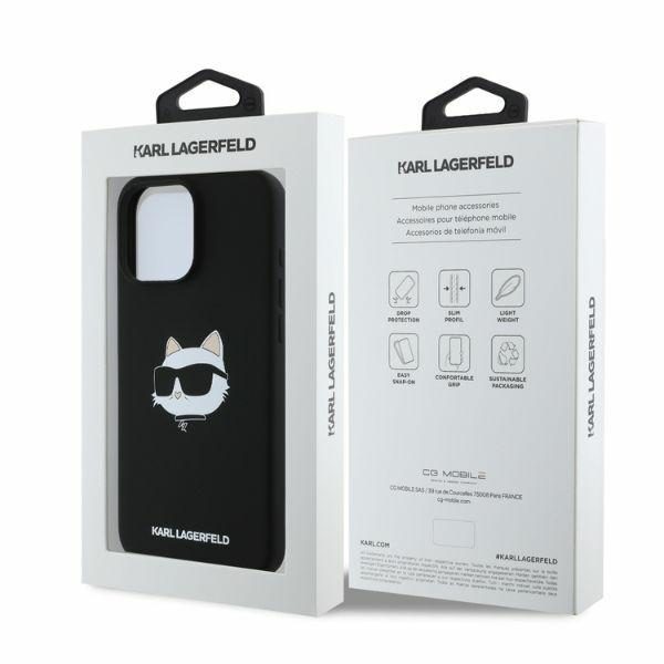 Karl Lagerfeld case for iPhone 16 Pro 6,3" KLHMP16LSCHPPLK black hardcase Silicone Choupette Head Print MagSafe