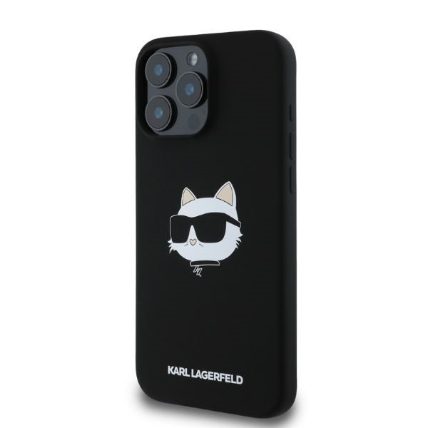 Karl Lagerfeld case for iPhone 16 Pro Max 6,9" KLHMP16XSCHPPLK black hardcase Silicone Choupette Head Print MagSafe