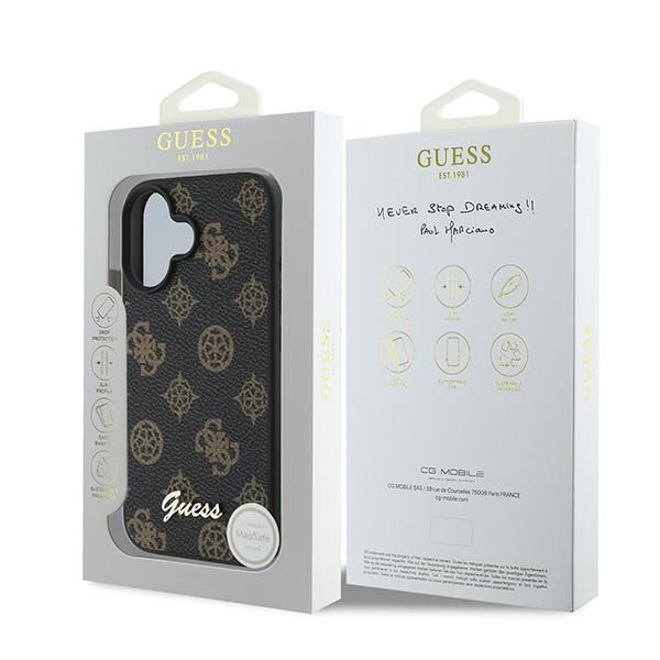 Guess case for iPhone 16 Plus 6,7" GUHMP16MPGPYSK black hardcase PU Peony Script MagSafe