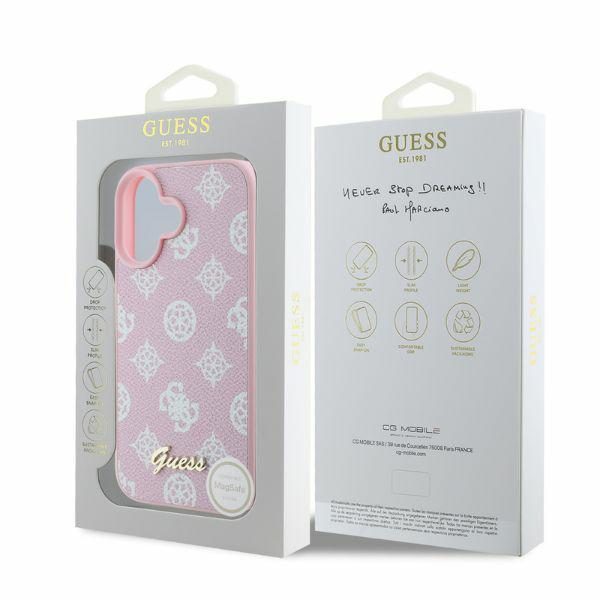Guess case for iPhone 16 6,1" GUHMP16SPGPYSP pink hardcase Peony Script MagSafe