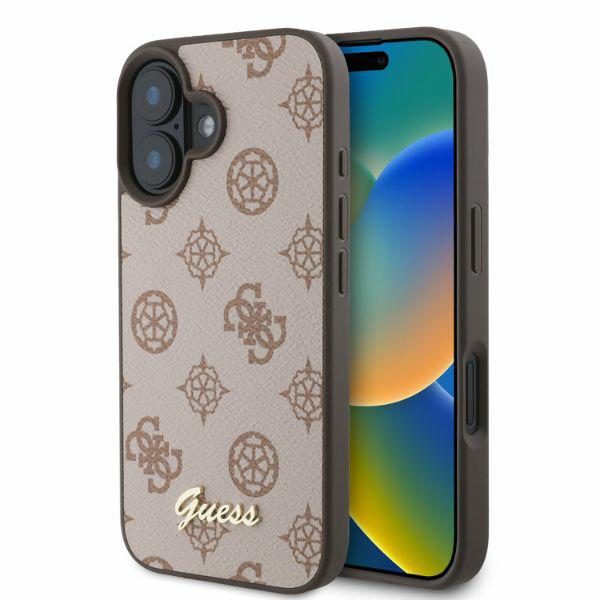 Guess case for iPhone 16 6,1" GUHMP16SPGPYSW brown hardcase Peony Script MagSafe