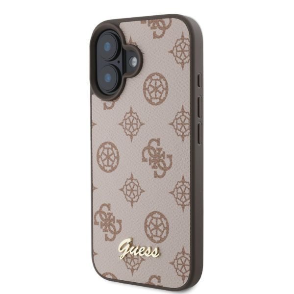 Guess case for iPhone 16 6,1" GUHMP16SPGPYSW brown hardcase Peony Script MagSafe