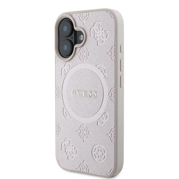 Guess case for iPhone 16 Plus 6,7" GUHMP16MPSAPSMEP pink hardcase Saffiano Peony Classic Logo MagSafe