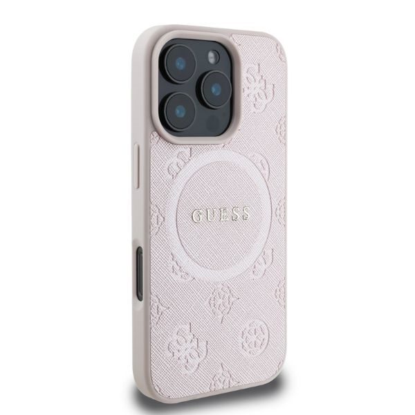 Guess case for iPhone 16 Pro Max 6,9" GUHMP16XPSAPSMEP pink hardcase Saffiano Peony Classic Logo MagSafe