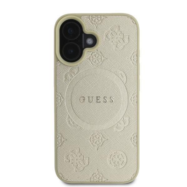 Guess case for iPhone 16 6,1" GUHMP16SPSAPSMED gold hardcase Saffiano Peony Classic Logo MagSafe